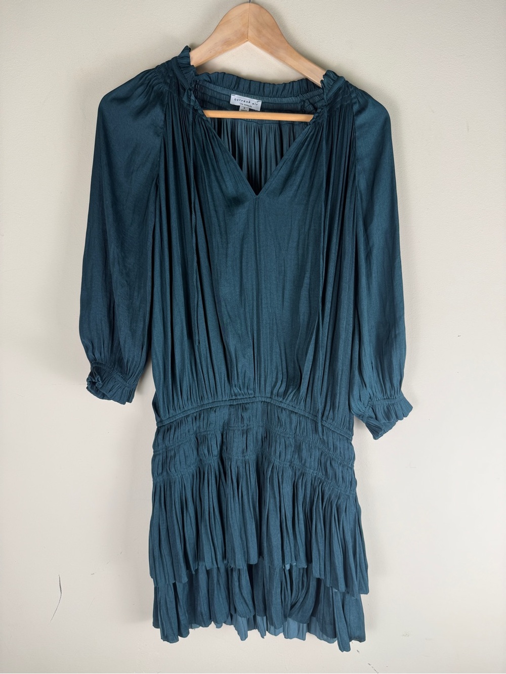 Current Air Laurel Forest Green Tiered Smocked Dress Ruffle Size Small Romantic